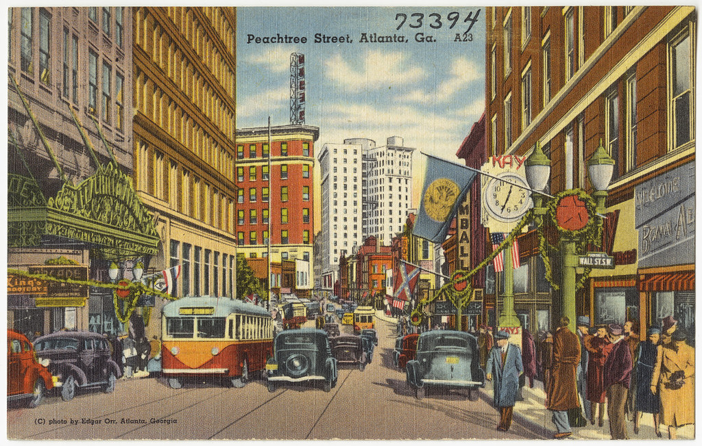 Peachtree Street, Atlanta, on an old postcard